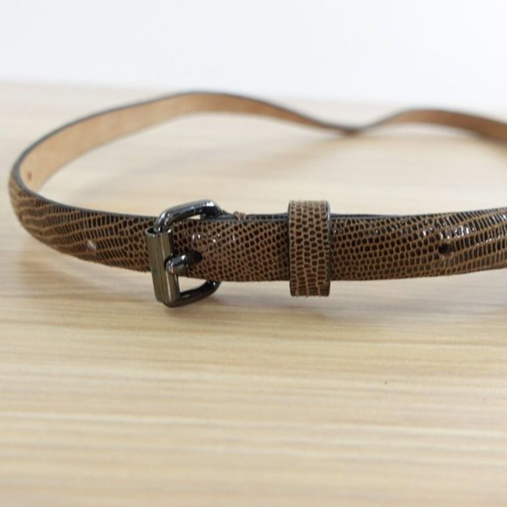 Brown Lizard Skinny Belt Womens SMALL Corporate Chic Leather ANN TAYLOR Embossed